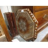 Indian hardwood mother of pearl inlaid octagonal table on folding base