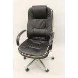 Modern black rexine upholstered adjustable office elbow chair