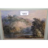 Late 19th / early 20th Century watercolour, figures by a waterfall, framed, 6ins x 9ins, another