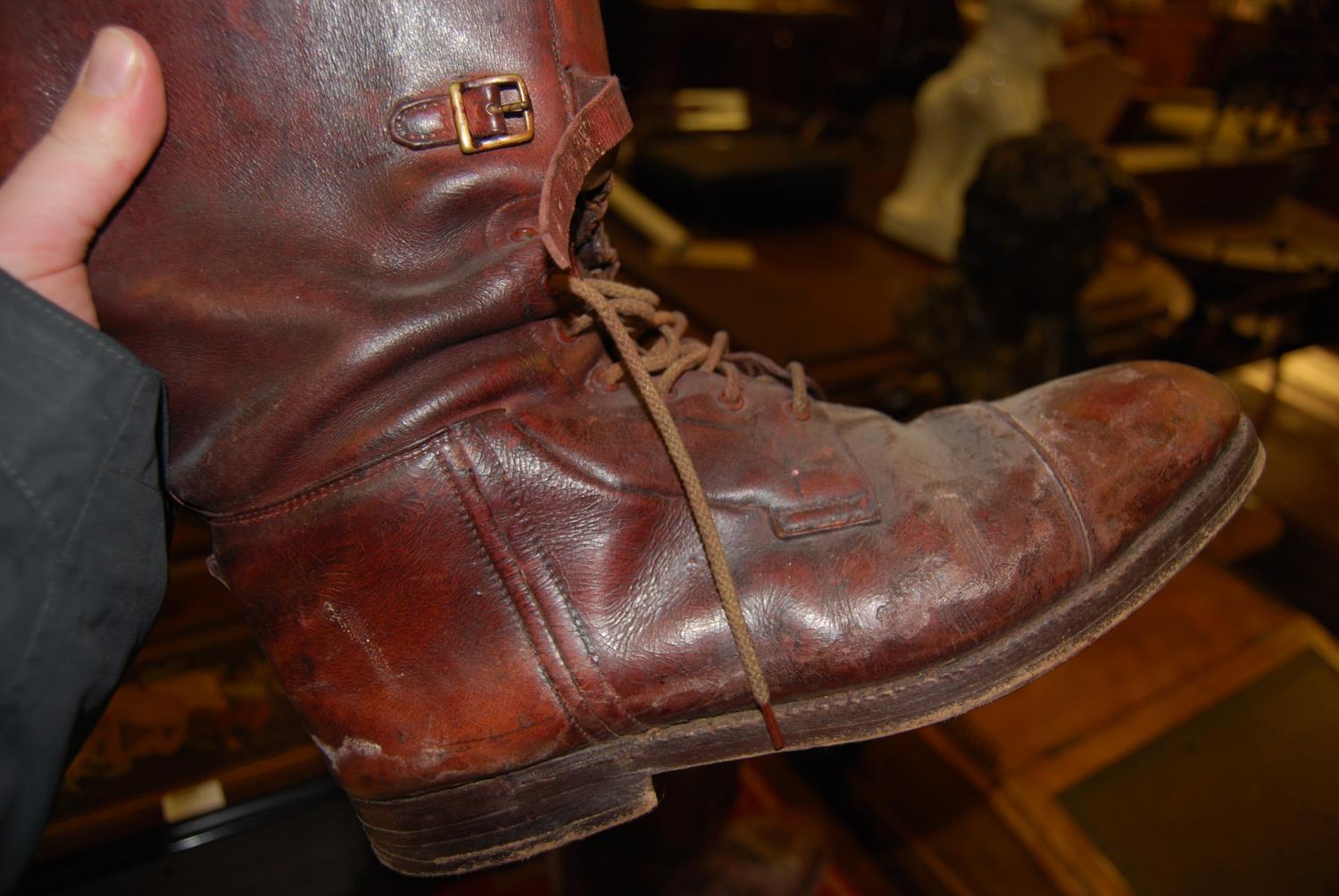 Pair of early 20th Century brown leather riding boots The sole heel to toe is 30.5cms Height of boot - Image 8 of 12