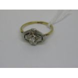 Art Deco white and yellow metal dress ring set single small diamond Ring size M