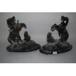 Pair of spelter Marli horse groups (at fault)