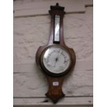 19th Century rosewood floral inlaid wheel barometer thermometer with ceramic dials and brass