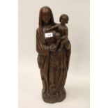 Antique carved oak figure, the Madonna and child, 24ins high