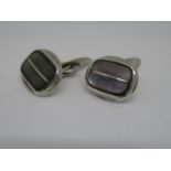 Pair of Danish Hans Jensen silver and abalone cufflinks