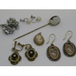 Cameo stick pin, cameo pendant and various pairs of earrings