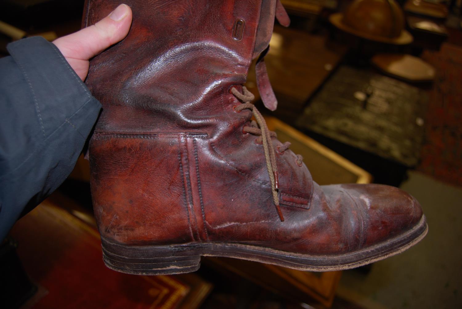 Pair of early 20th Century brown leather riding boots The sole heel to toe is 30.5cms Height of boot - Image 2 of 12