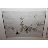 Pair of oriental watercolours (housed in one frame), flower and foliage studies, both signed with