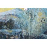 Ken Longcake, two large acrylics, study of an owl and another, study of a wizard, gilt framed,
