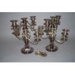 Pair of silver plated on copper three branch candleabra