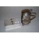 19th Century continental silver plated tankard and an antique silver plated sandwich box