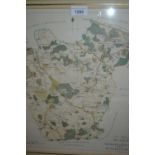 Framed antique hand coloured map of the Hundred of Bromley and Beckenham and the Hundred of