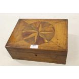 Walnut work box, the hinged cover inlaid with a star with a pull-out tray (at fault)