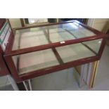 Mid 20th Century mahogany two drawer counter top display cabinet with locking sliding trays, 36ins x