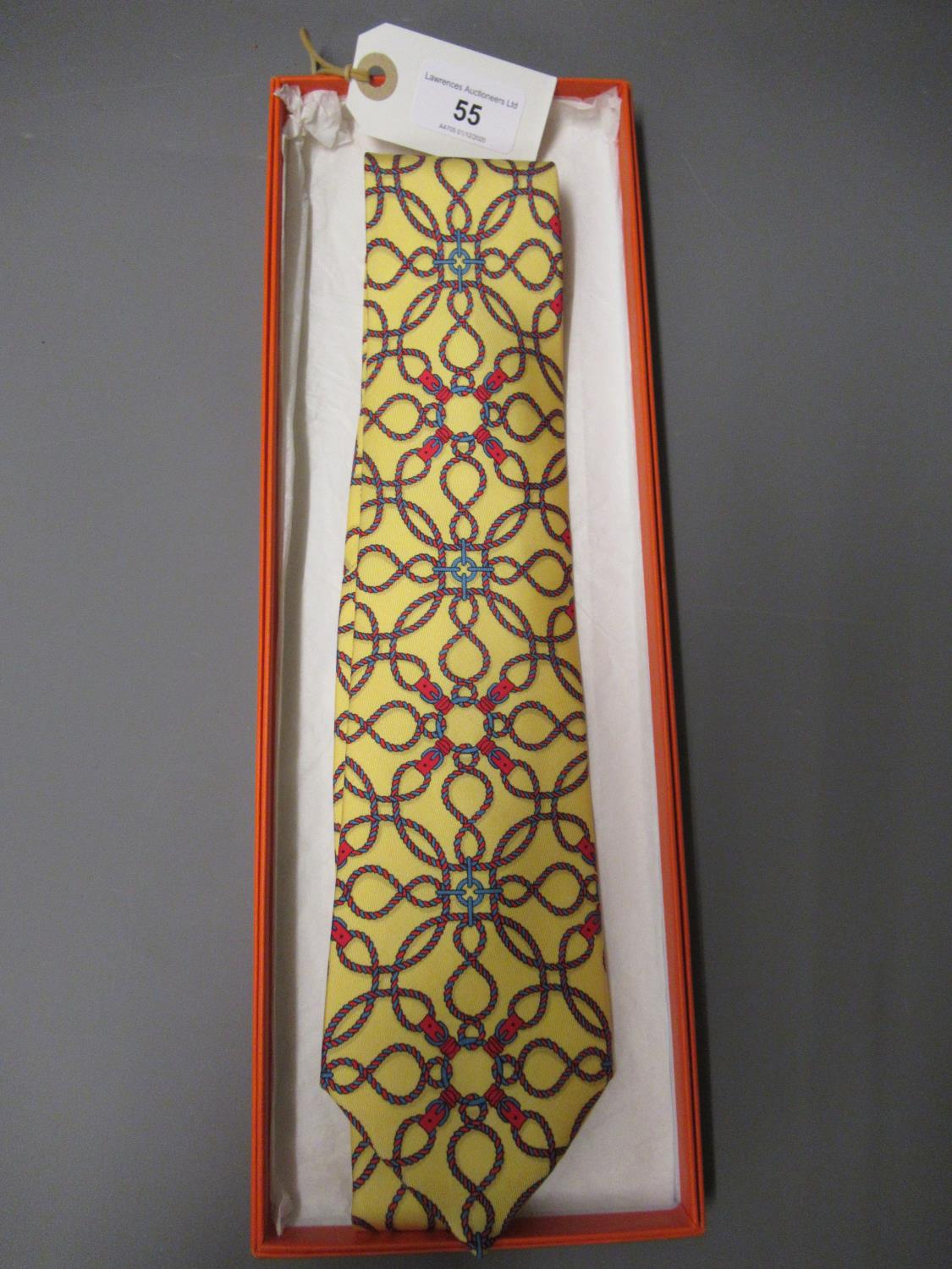 Hermes yellow silk tie, in original box