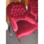 Late Victorian red button upholstered tub shaped chair