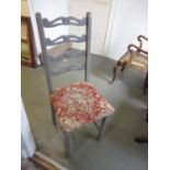 Grey distressed painted wooden dining room suite comprising: set of six ladder back chairs and a