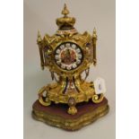 19th Century French ormolu porcelain mounted mantel clock having matching dial with Roman numerals