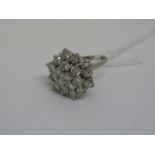 18ct White gold cluster ring set nineteen brilliant cut diamonds Ring size M/N. Maximum diameter