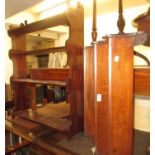 Victorian mahogany four shelf wall bracket, 28.5ins wide, together with a similar three shelf wall