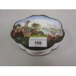 18th / 19th Century Staffordshire shaped oval enamel box, the cover decorated with figures by