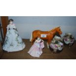 Beswick figure of a horse, pair of Noritake vases, Doulton figure ' Invitation ' and a Worcester