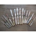 Collection of fifteen 19th and 20th Century silver bladed and mother of pearl fruit knives