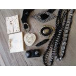 Small quantity of French jet, marcasite and other costume jewellery