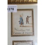 Three small 19th Century watercolours in single gilt frame, ' Costume of Algiers ', bears