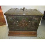 19th Century iron Armada chest in 16th Century style with traces of painted decoration, complete