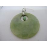 Chinese circular green jade pendant
