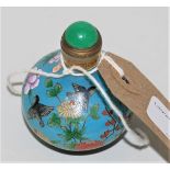 Small Chinese glass snuff bottle externally painted in coloured enamels with flowers and birds on