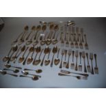 Mainly 19th Century silver Harlequin canteen of Old English Pattern cutlery including three