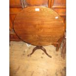 19th Century circular oak tilt top pedestal table on turned column and tripod support