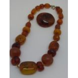 Small Baltic amber necklace and brooch Brooch 8.7g Necklace 46g