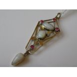 Yellow metal opal and garnet pendant of Art Deco design