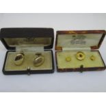 Three 9ct gold dress studs, together with a pair of 10ct gold cufflinks in fitted case Weight = 6.7g