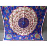 Hermes ' Les Feux De L'Espace ' (1837-1987-2037) ladies blue silk scarf, 90cms square, in original