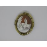 Large 19th Century cameo brooch carved with a figure riding a horse (at fault)