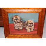 Small maple framed oil on panel, signed W.A. Remy, two small dogs, 6ins x 8ins, together with a