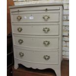 Reproduction grey painted dwarf bow front chest with pull-out slide above four drawers, together