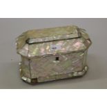 Victorian mother of pearl sarcophagus shaped tea caddy (for restoration), together with a similar
