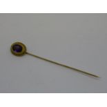 19th Century 14ct gold amethyst set stick pin