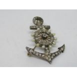 Edwardian gold diamond and seed pearl set brooch in the form of an anchor