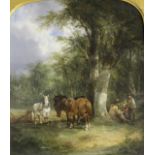 WILLIAM SHAYER (1788-1879) A MIDDAY REST IN THE NEW FOREST Signed, oil on panel 34 x 29.5cm. ++ Good