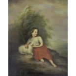 DUTCH SCHOOL, 19th CENTURY CHILD WITH A SHEEP Bears inscription Lux 1869 verso, oil on panel 30 x