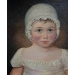 ENGLISH SCHOOL, 19th CENTURY PORTRAIT OF A CHILD Bust length, wearing a cream dress and bonnet,