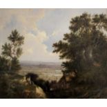 PATRICK NASMYTH (1787-1831) LANDSCAPE WITH A DISTANT CASTLE ON A PLAIN Bears a signature, oil on