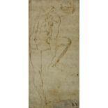 FOLLOWER OF LUCA CAMBIASO (1527-1585) STUDY OF A MALE NUDE, RIGHT LEG RAISED Pen and brown ink,