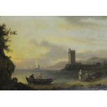 CIRCLE OF CARLO BONAVIA (c.1740-1788) COASTAL SCENE WITH FIGURES IN A COVE BY A TOWER Oil on canvas,